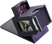 Card Deck Box for MTG Commander - Patented Design, Commander Display, Fits 100 Double-Sleeved Cards, 35pt Card Brick & Dice Tray - Black/Purple