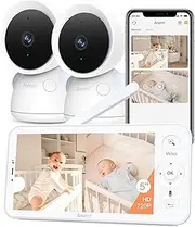ARENTI - 5" HD Split Screen Baby Monitor, Video Baby Monitor with 2 Cameras and Audio, 720P Color Display, Night Vision, Scream Detection, 4X Zoom, Sensor