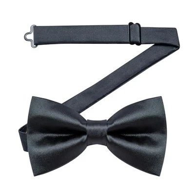 Pre-Tied Bow Tie Satin Solid Bowtie Adjustable L-(adults,full age) Dark Grey