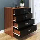 4 Drawers Chest Dresser Black&Walnut Bedside Table Storage Cabinet Nightstand