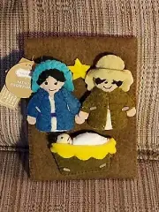 Mud Pie Christmas Nativity Set Finger Puppets NWT Mary Joseph Jesus manger pouch