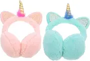 [HORIALENCE] 2Pcs Unicorn Earmuffs Plush Headdress Winter Warm Ear Protection for Cute Cartoon Design and Cozy Fashion Accessory for Cold Weather Random Color