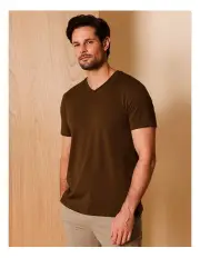 [Reserve] Essential Victor Plain V-Neck T-Shirt in Chocolate