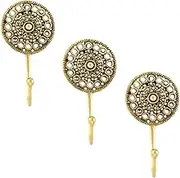 IndianShelf Boho Wall Hooks - Decorative Brass Key Holder, Shabby Chic Coat Rack, Vintage Gold Wall Mount for Hanging Coats - Style 2