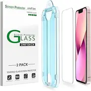 amFilm 2 Pack OneTouch Glass Screen Protector Compatible with iPhone 13 mini (5.4") with Easy Installation Kit, Case Friendly