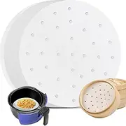200 Pcs Air Fryer Liners, YIFARUBE 7inch Bamboo Steamer Liners, Non Stick Perforated Parchment Sheets, Round Bamboo Steamer Paper for Cake Pan Basket Baking Ovening