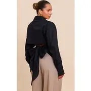 Shape Black Button Front Tie Back Shirt, Black
