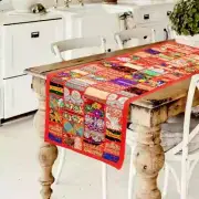 Indian Cotton Patchwork Table Runner Embroidered Dining Red Table Tapestry