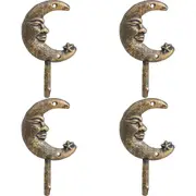 4x LVD Cast Iron Wall Hook Hanger Home Organiser Decor 9x16cm Celestial Moon