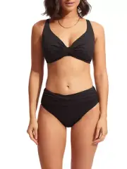 Seafolly High-Waist Wrap Front Pant Bottom Black L124130 Women's Size US 12