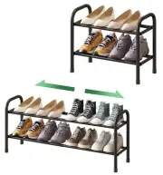 2-Tier Shoe Rack for Closet, Expandable Metal Shoe Organizer, Adjustable Shoe...