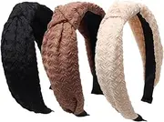 Cuizhiyu 3PK Black Knot Headbands - Wide Lace Non Slip Fashion Hair Hoop Solid Hairband for Girls