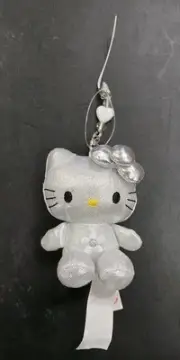Hello Kitty Phone Charm HAPPY Silver Metallic Mini Plush 2010 Sanrio RARE