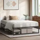 Oikiture Metal Bed Frame Double Size Beds Base Platform Black