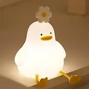 ONEIN Cute Night Light for Kids Baby, Portable Silicone Rechargeable Nightlight, Cordless LED Touch Sensor Dimmable Bedside Lamp, Small Squishy Toy for Boy Girl, Nursery Decor (Duck)