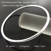 Bangle Real 925 Sterling Silver Filled Solid Cuff Ladies 2X Large 80mm Bracelet