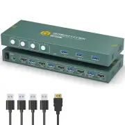 USB3.0 KVM Switch HDMI 4K@60Hz for 4 Computers Share 1 Monitor, KVM Switch 4 Por