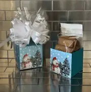 Christmas Snowman Gift-Basket/Box & 1/2 LB Lotus Biscoff Cookies Wrap & Bow