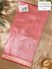 Catherine Lansfield Pink Beach Huts Cotton Extra Large Beach Towel (F52924) | $37