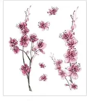 8 pcs Women'S Waterproof Durable Simulation Temporary Tattoo Pink Flower Girl Collarbone Ancient Style Cherry Blossom Temporary Tattoo