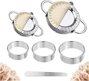 Dumplings Maker, 2pcs Stainless Steel Dumpling Mold and 3pcs Dough Ravioli Skin Press Cutter, 1pcs Stuffing Spoon-Empanadas Press Pie Mold Chinese Dumpling Pierogi Cutter Wrappers Pastry Making Tools