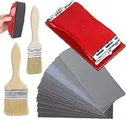 Mardatt 45Pcs Sandpaper, Sanding Block Sander & Paint Brush Set, 120 to 3000 Grit Assorted Wet & Dry Sandpaper, Hand Sander and Wall Paint Brushes, 9x3.6 Inch Sanding Sheets for Automotive Sanding