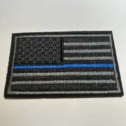 Thin Blue Line United States Flag Patch Police SWAT Iron On / Sew On