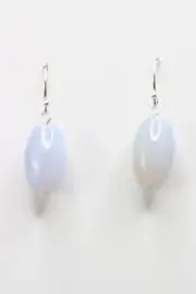 Chalcedony Blue 9mm x 13mm Barrel Gemstone .925 Sterling Silver Earrings 1"