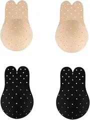 [Miekeits] 2 Pack Stick on Bra Adhesive Bra,Breast Lift Tape Sticky Bra Invisible Lift Strapless Backles Bras for Women Suit for A/B C/D Cup Black/Beige Ventilate Rabbit Bra