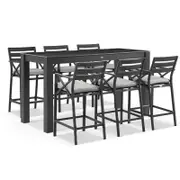 Hugo Outdoor Ceramic 2m Rectangle Aluminium Bar Table with 6 x Kansas Bar Stools Charcoal - Textured Olefin Grey