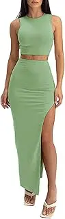[Lancifolium] Two piece dress sets for women 2023 summer sexy split skirt and crop top 2 piece outfits