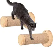 Cat Wall Tree - 2X Wooden Ladder Stable and Safe Scratching Post | Wall-Mounted Pet Supplies Furniture Indoor Kitten Wall Shelf for Playing