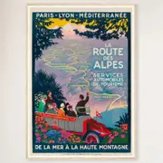 Galrie Vintage Paris Lyon Mediterranean Alps Route Travel Poster Classic French Artwork, Wood Frame, A4 21 x 30cm (8 x 12inch)