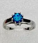 Sterling Silver 925 Lab Created Blue Fire Opal Prong Set Solitaire Ring Size 8