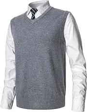 [MeiLayM] Mens Slim Fit Knitted V-Neck Crew Neck Sleeveless Classic Business Knitwear Sweater Vest Sleeveless Pullover Tank Top V Neck Pullover Sweater, Darkgray, XXL