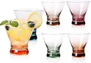 Colored Martini Glasses Set of 6 -Colorful Cocktail Glasses - 8oz Stemless Margarita, Bar, Dessert Glass Espresso Martini - Cocktail Party Gift for Her