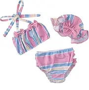 [Generic] Big Girls Two Piece Swimsuits Bikini Ruffles Hat Swimsuit Striped Girls Baby Bowknot Summer Dot Printed Two Piece Outfits Swimwear Girls Swimwear 3 Month Swimsuit