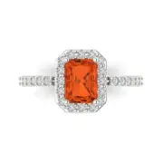 2.07 ct Emerald Cut Halo Red Stone Promise Wedding Ring 14k White Solid Gold