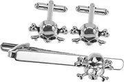 [Baluue] 3pcs Skull Tie Clip and Cufflinks Set for Men Stylish Necktie Accessories Handpolished Skull Design for Business Casual Occasions Durable Unique present for Him