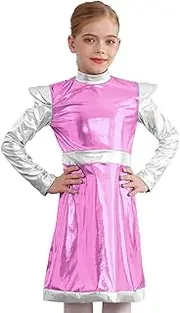 [Moggemol] Kids Girls Halloween Alien Costume Shiny Metallic Dress Astronaut Robot Outer Space Man Cosplay Outfit