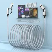 4-in-1 Extra Long iPhone Charger Cable 15ft/5m, USB A/C to Type C/Lightning 15ft, 60W USB C Cable Lightning Cable Fast Charging Cord for Apple iPhone 15/15pro/14/14pro/13/12/11/X/XS/XR,Android,Sumsang