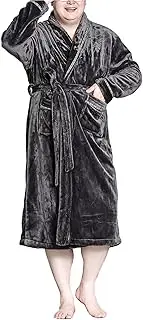 [Generic] Men's Plus Size Fleece Nightgown Shawl Collar Long Bathrobe Mens Thickened Robe Sleepwear for Winter