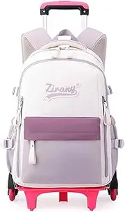 [Yumenam] Trolley School Bag, 15.6 Inch Classic Lightweight Water-Resistant Rucksack Backpack for Men Women Teens Girls Boys Kids to School, College, Travel, Work