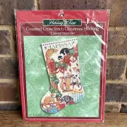 Bucilla Holiday Cats On Staircase Counted Cross Stitch Christmas Stocking Kit