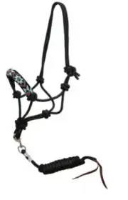 Cowboy Knot HALTER & 7' LEAD Rope Beaded White Black Teal Nose