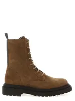[Brunello Cucinelli] Brunello Cucinelli-Suede Combat Boots Monile Stivali E Stivaletti Marrone-Donna 40