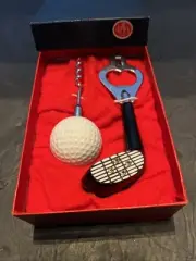 Golf Ball Corkscrew Club Iron Bottle Opener Bar Set Of 2 Original Box Vintage