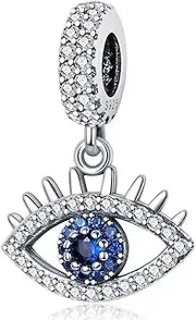 [LONGLUCK] Crystal Blue Evil Eye Bead Charm Lucky Charms fits Pandora Charms Bracelets for Woman 925 Sterling Silver Dangle Pendant Bead,Girl Jewelry Beads Gifts for Women Bracelet&Necklace