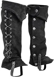 Vaveren Mens Halloween Pirate Boots Frosted Leather Pirate Boot Tops Shoes Cover Deluxe Retro Medieval Costume, Black