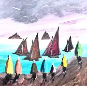 Handmade Irish Art Seascape Painting Skellig Rocks Shawlies Star Wars Ireland